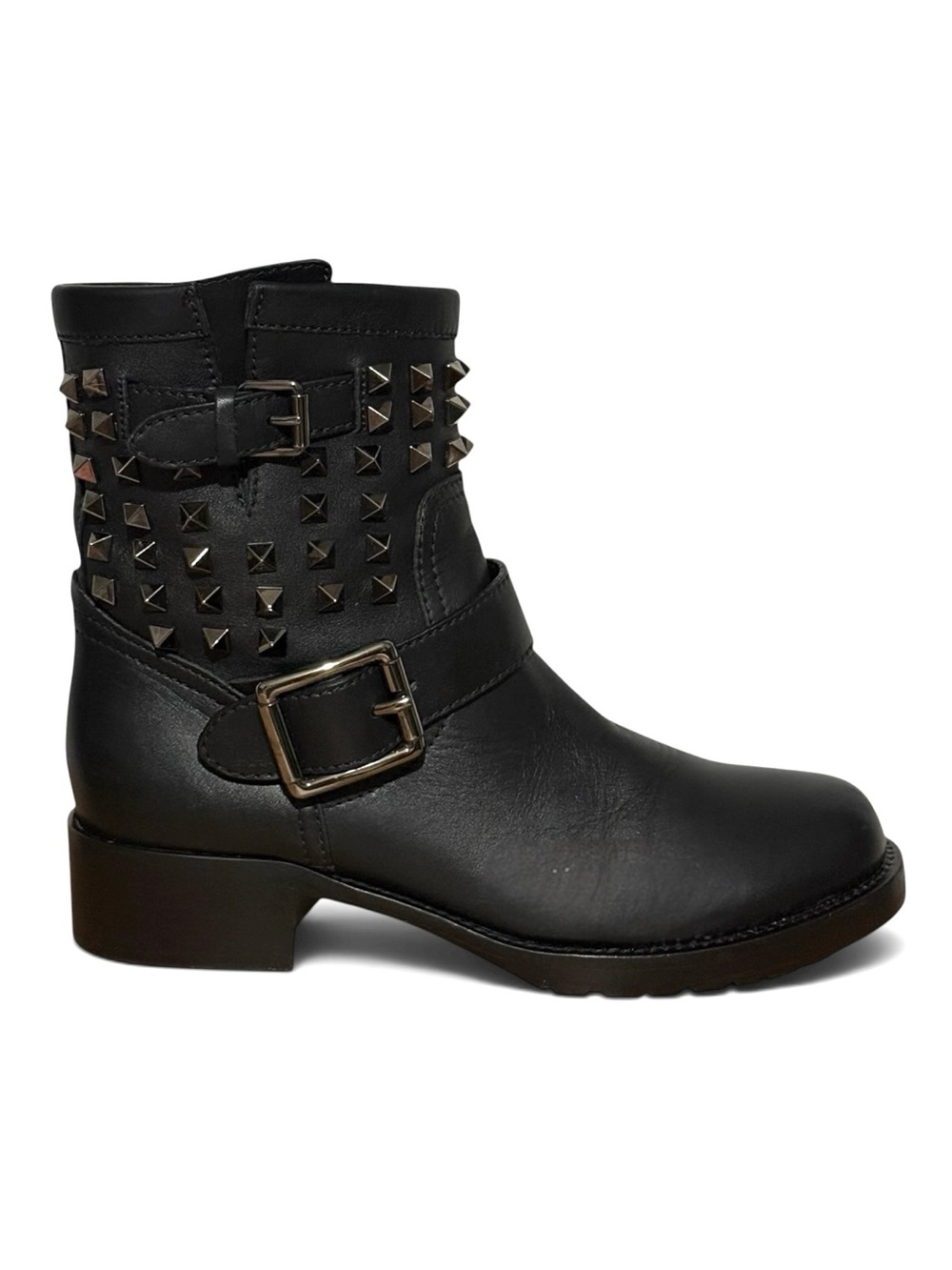 Valentino Garavani Black Leather Studded Biker Boots